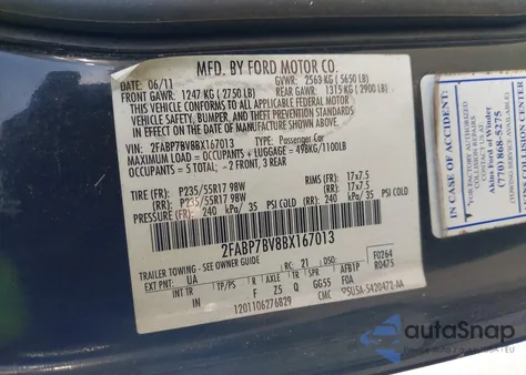 2011 Ford Crown Victoria Police Interceptor из США, поврежденный, VIN 2FABP7BV8BX167013